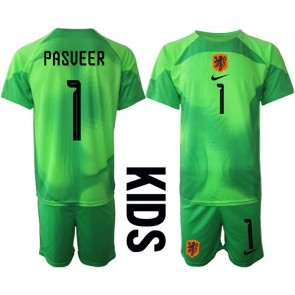 Maillot de foot Pays-Bas Remko Pasveer #1 Gardien de but Domicile enfant Monde 2022 Manches Courte (+ pantalon court)